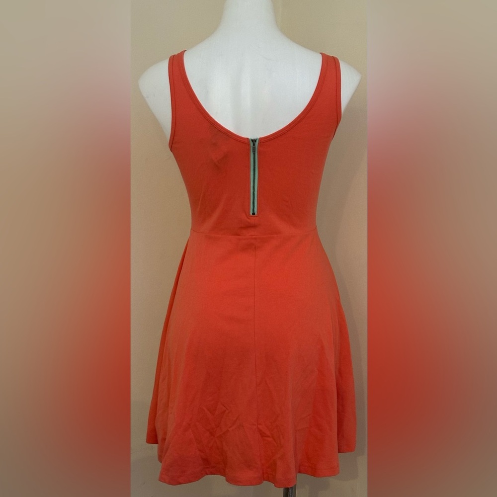 Express Vibrant Coral Mini Sleeveless Dress Exposed Green Silver Zipper Sz M/M - Picture 3 of 15